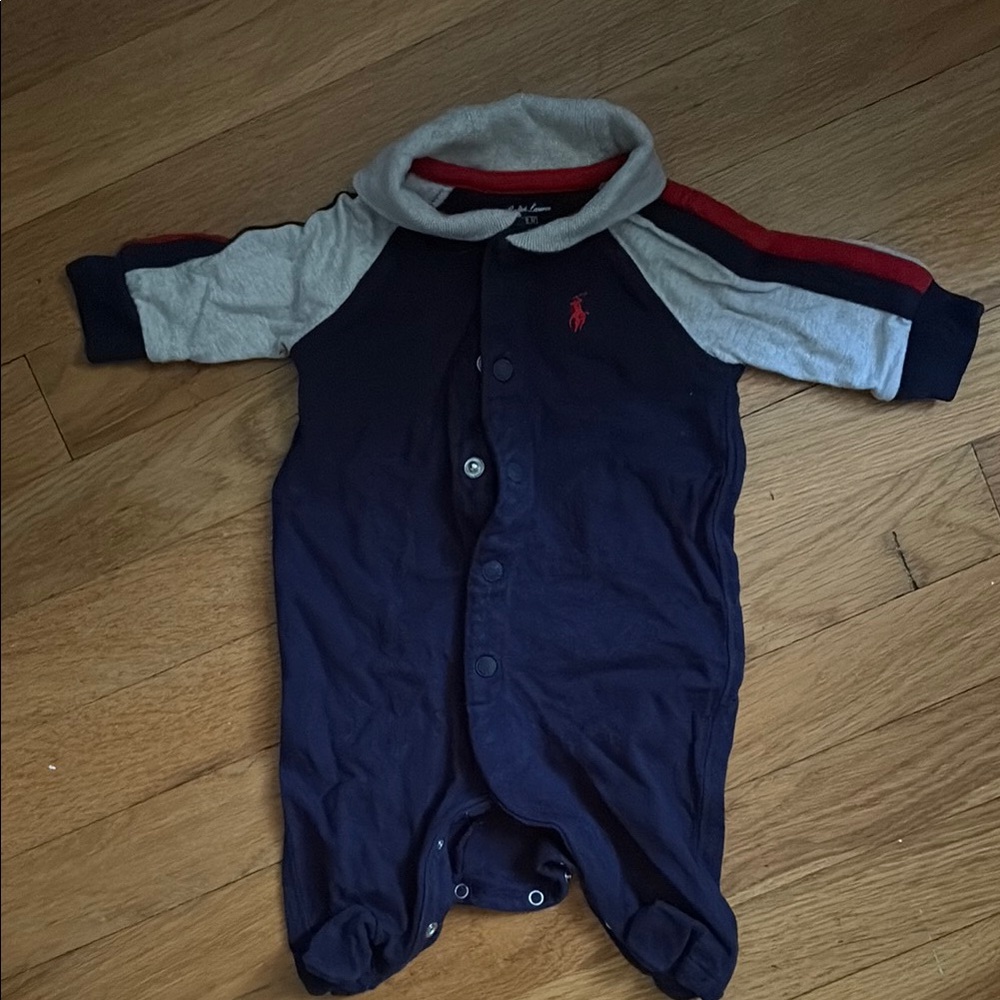 Ralph Lauren Blue and Gray Footie One Piece
